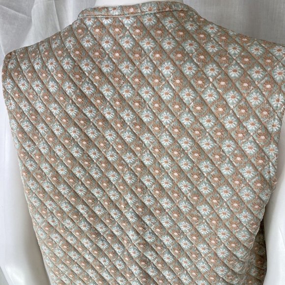 Vintage 60s quilted micro floral Union Tag vest blush pink sage green - Picture 8 of 9